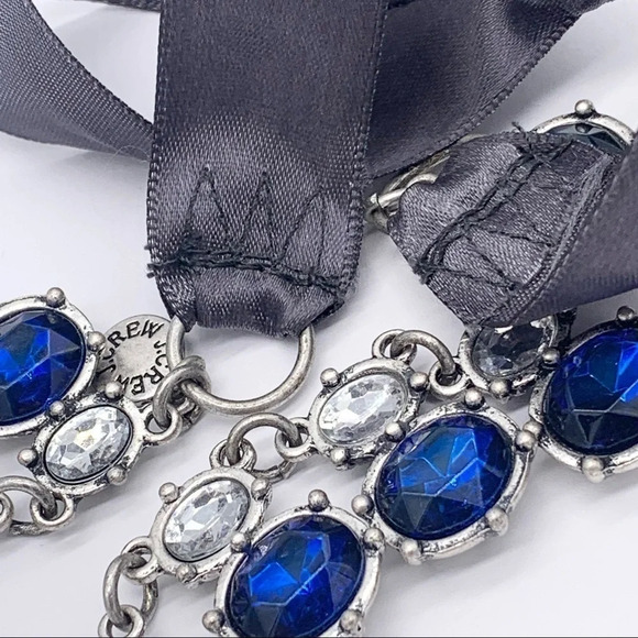 J. Crew Royal Blue Jeweled Ribbon Tie Necklace - Picture 3 of 3